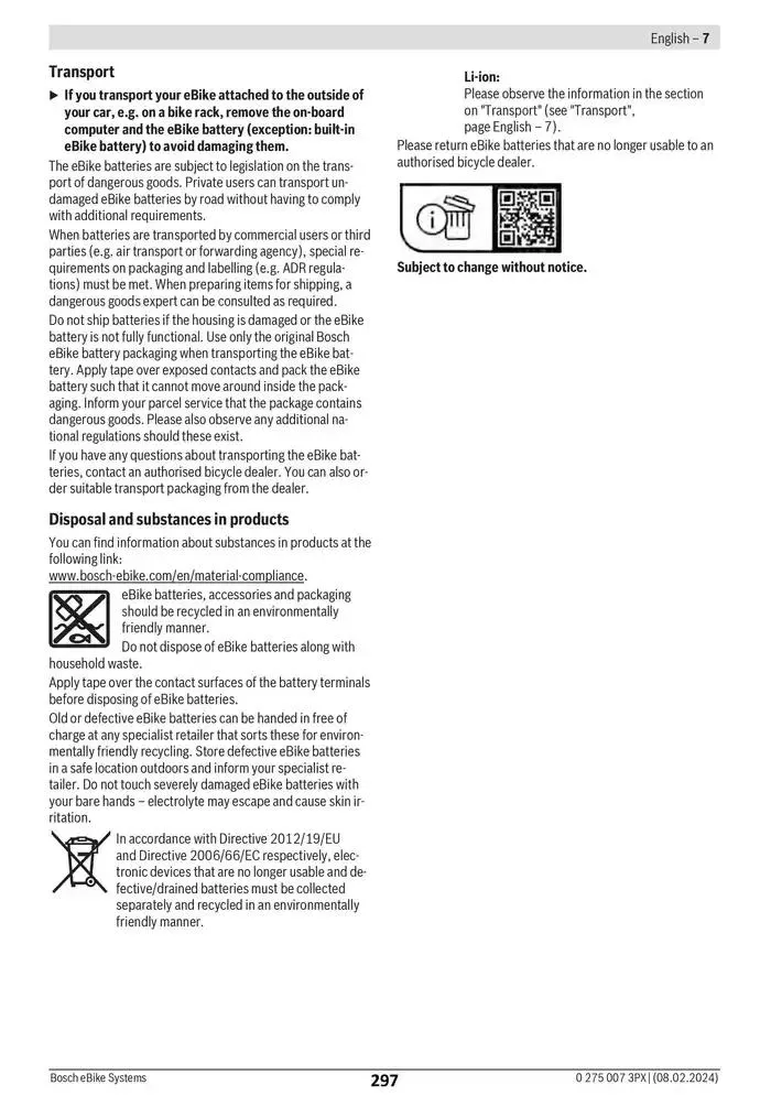 Electric Bike Manual van 12 februari tot 12 augustus 2025 - folder pagina 297