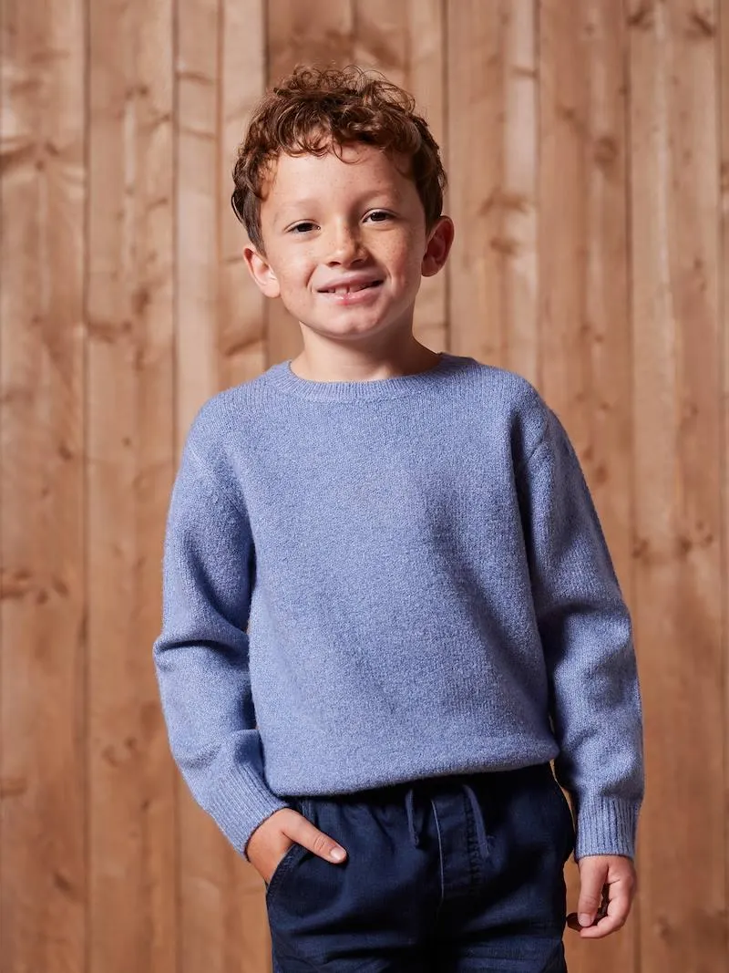 Pull en maille mousseuse garçon - bleu chiné