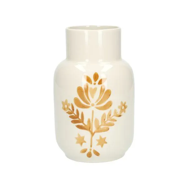 Vaas decoratief, steengoed, oker, Ø9 x 15 cm