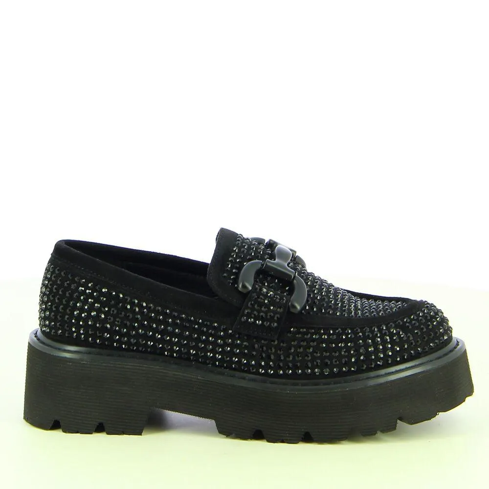 Ken Shoe Fashion - Zwart/Steentjes - Mocassins