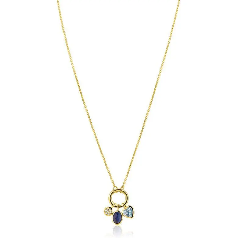 ZINZI gold plated zilveren ketting met ronde sluitring en drie luxe bedels 42-45cm ZIC2737