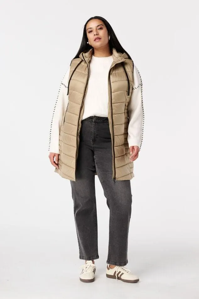 Lange bodywarmer met capuchon