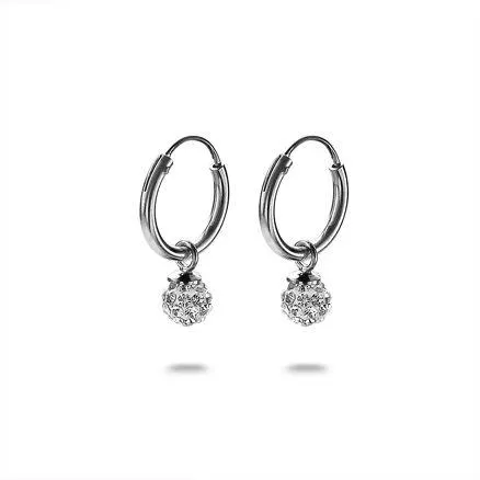 Oorbellen in zilver, oorring, kristallen bol