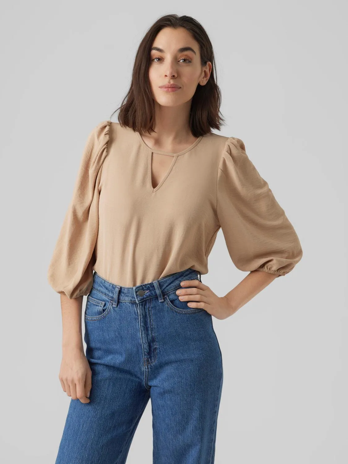 Regular fit V-Hals Manchetten met elastiek Volumineuze mouwen Top