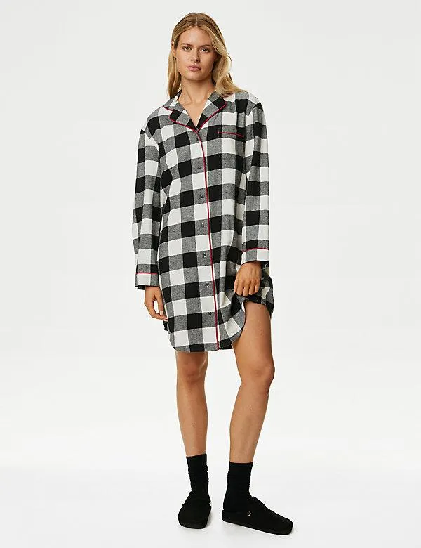 Women's Mono Check Family Christmas Short Nightshirt