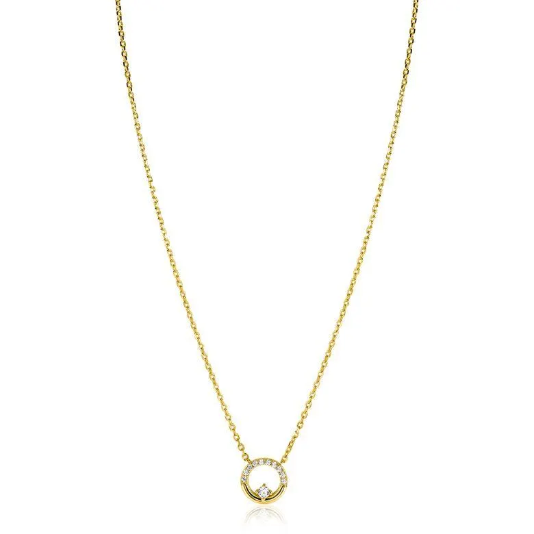 ZINZI gold plated zilveren ketting 42–45cm met ronde open hanger (12mm) en bezet met witte zirkonia's ZIC2725Y