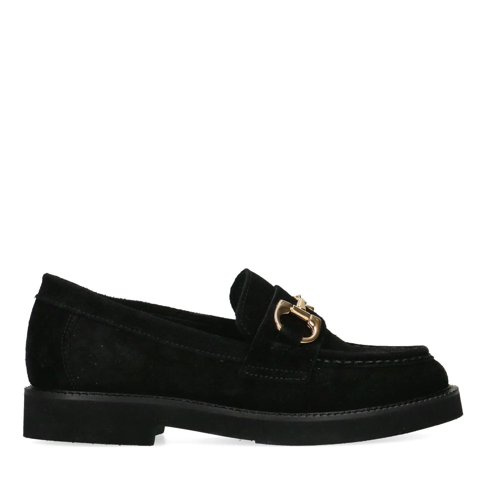 Manfield Zwarte suède loafers met goudkleurig detail