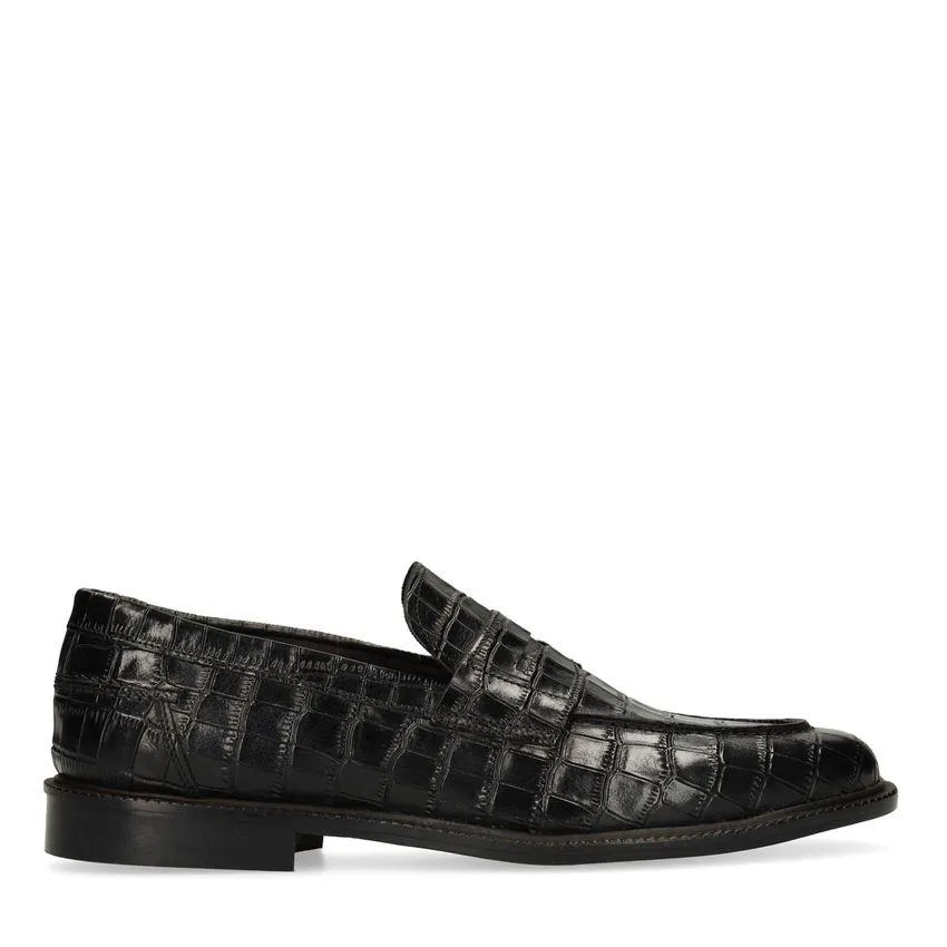 Zwarte leren croco loafers