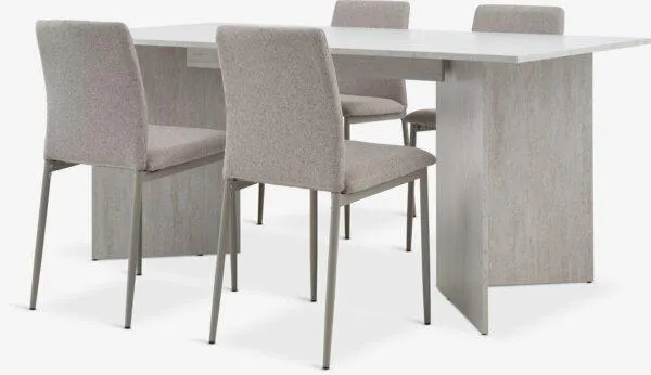 KRONDAL L180 tafel travertijn + 4 BRANDE stoelen beige