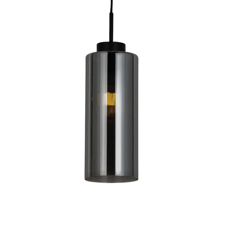 Art Deco hanglamp zwart met smoke glas - Laura