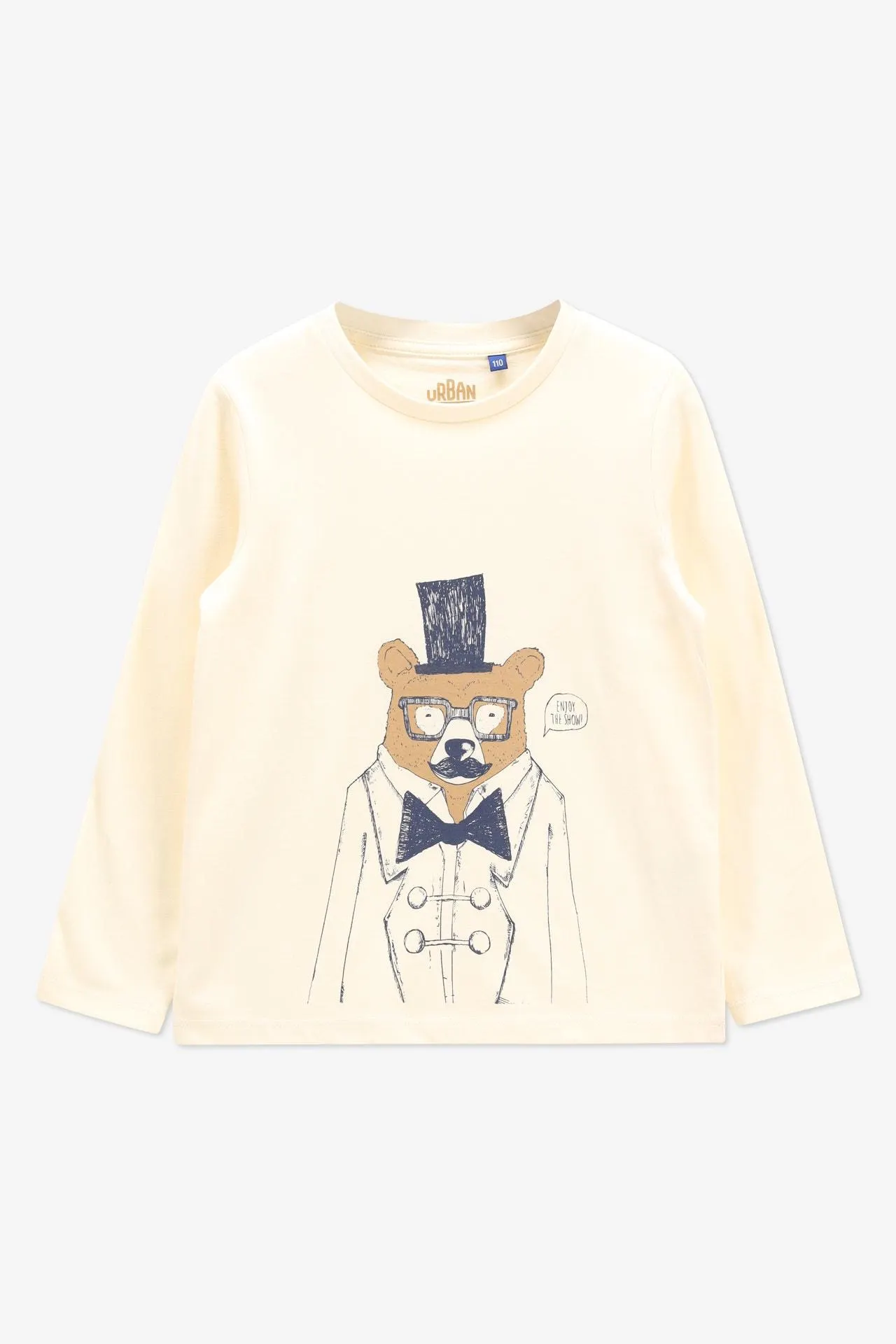 Beige T-shirt lange mouw met circusbeer