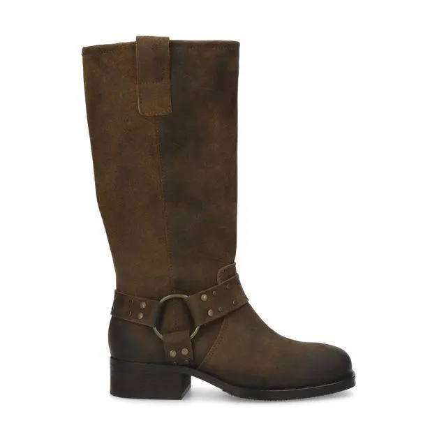 Donkerbruine leren hoge biker laarzen