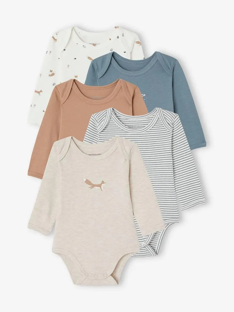 Lot 5 bodies manches longues bébé emmanchure US en coton bio - beige chiné