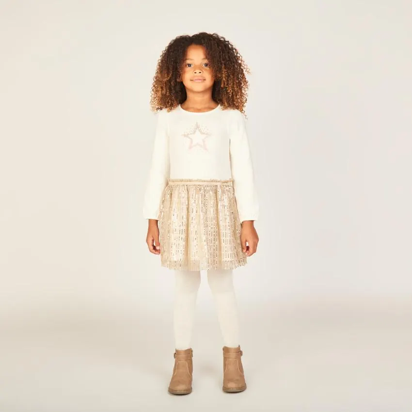 Robe de fête manches longues scintillante effet 2 en 1 pour fille