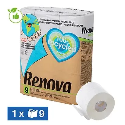 Toiletpapier Renova 100% gerecycleerd 3-laags, set van 9 rollen