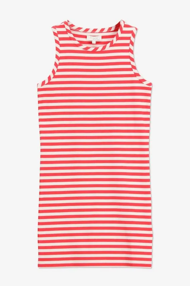 Rood/wit gestreepte korte mouwloze jurk