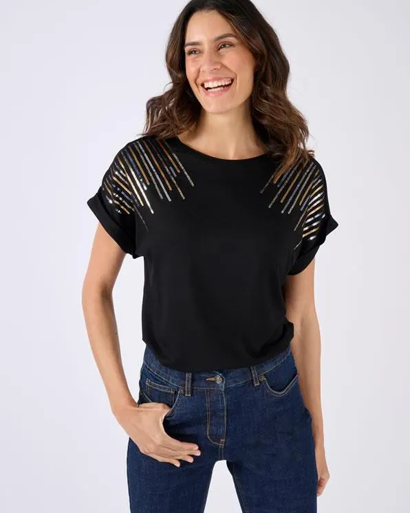 T-shirt van jerseytricot met lovertjes