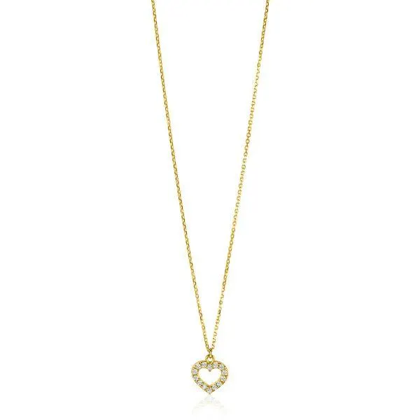 ZINZI Gold 14 krt gouden anker ketting met sierlijk open hartje (7mm), bezet met witte zirconia's 40-42,5cm ZGC450