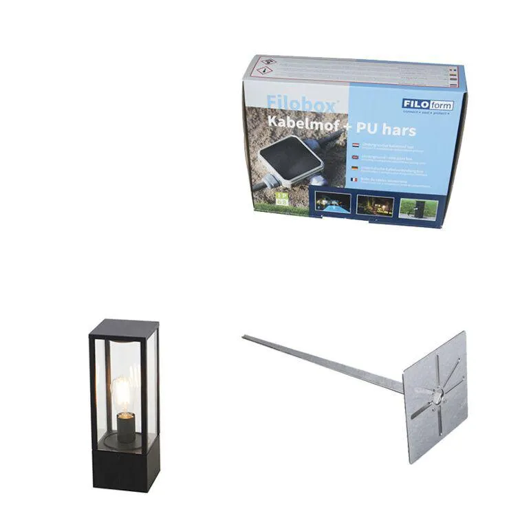 Staande buitenlamp zwart 40 cm met grondpin en kabelmof - Charlois