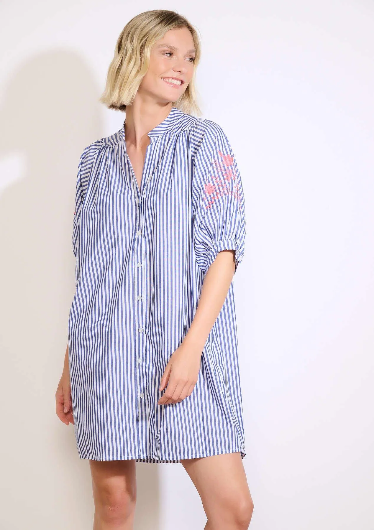 Embroidered striped dress