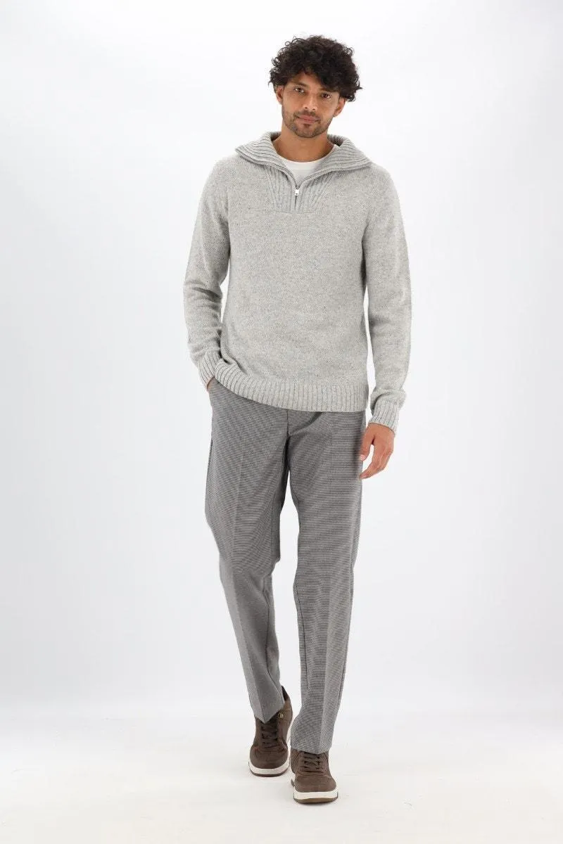 Grijze trui met opstaande kraag met rits
