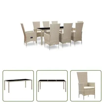 vidaXL Salon de jardin avec coussins 9 pcs Résine tressée Beige