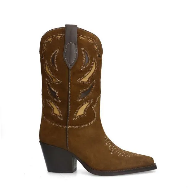 Taupe suède cowboylaarzen met sierstiksels