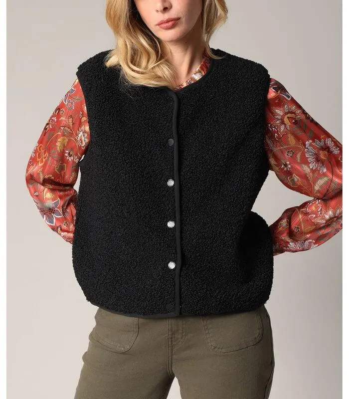 OLERA - Mouwloos sherpa vest met drukknoopsluiting