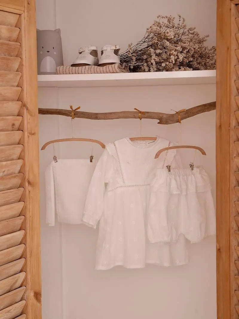 Ensemble cérémonie bébé : robe, bloomer et béguin - blanc