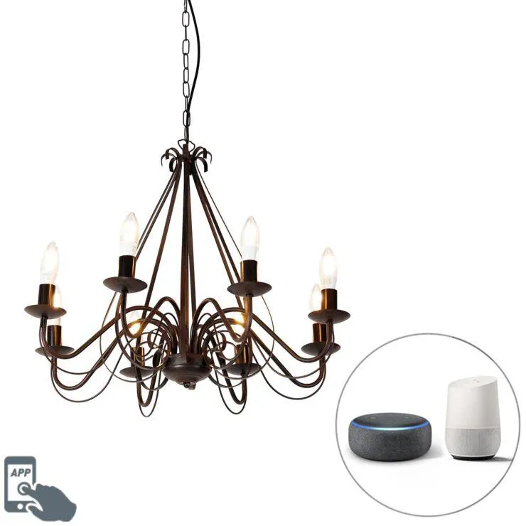 Smart kroonluchter roestbruin 8-lichts incl. Wifi B35 - Giuseppe