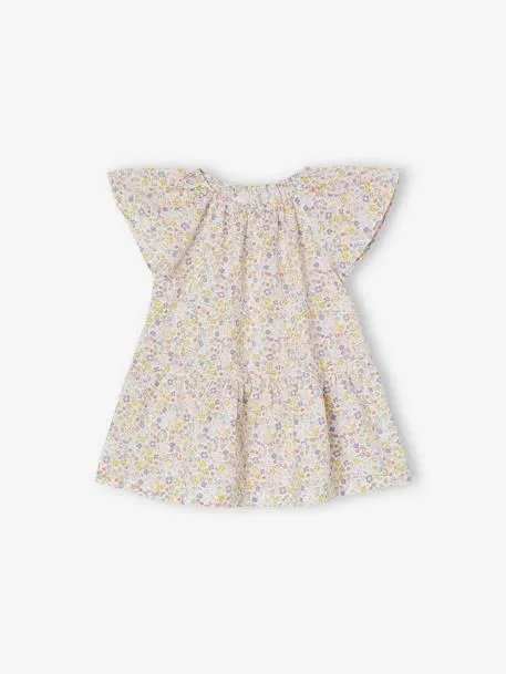 Robe fleurie bébé manches papillon - écru