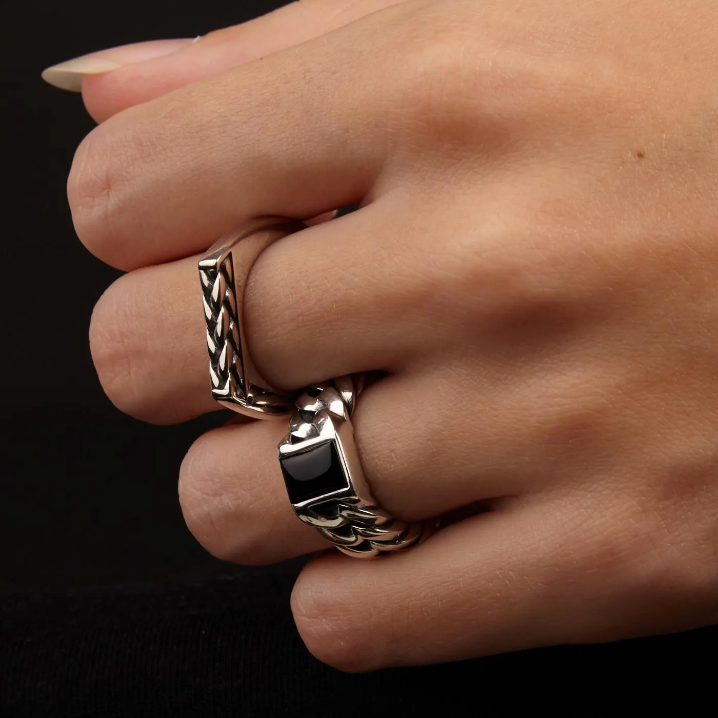 Chain 925 Sterling Zilveren Onyx Ring BTB603ON