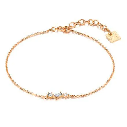 Armband in rosé zilver, vierkante, rechthoekige en ronde zirkonia