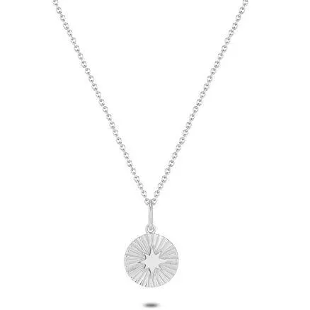 Halsketting in zilver, ronde gestreept met ster