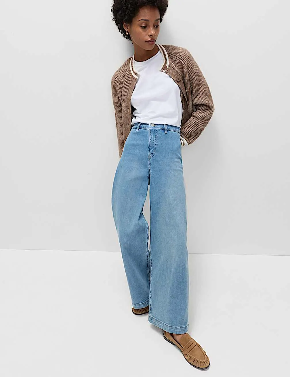 High Waisted Wide Leg Ankle Grazer Jeans