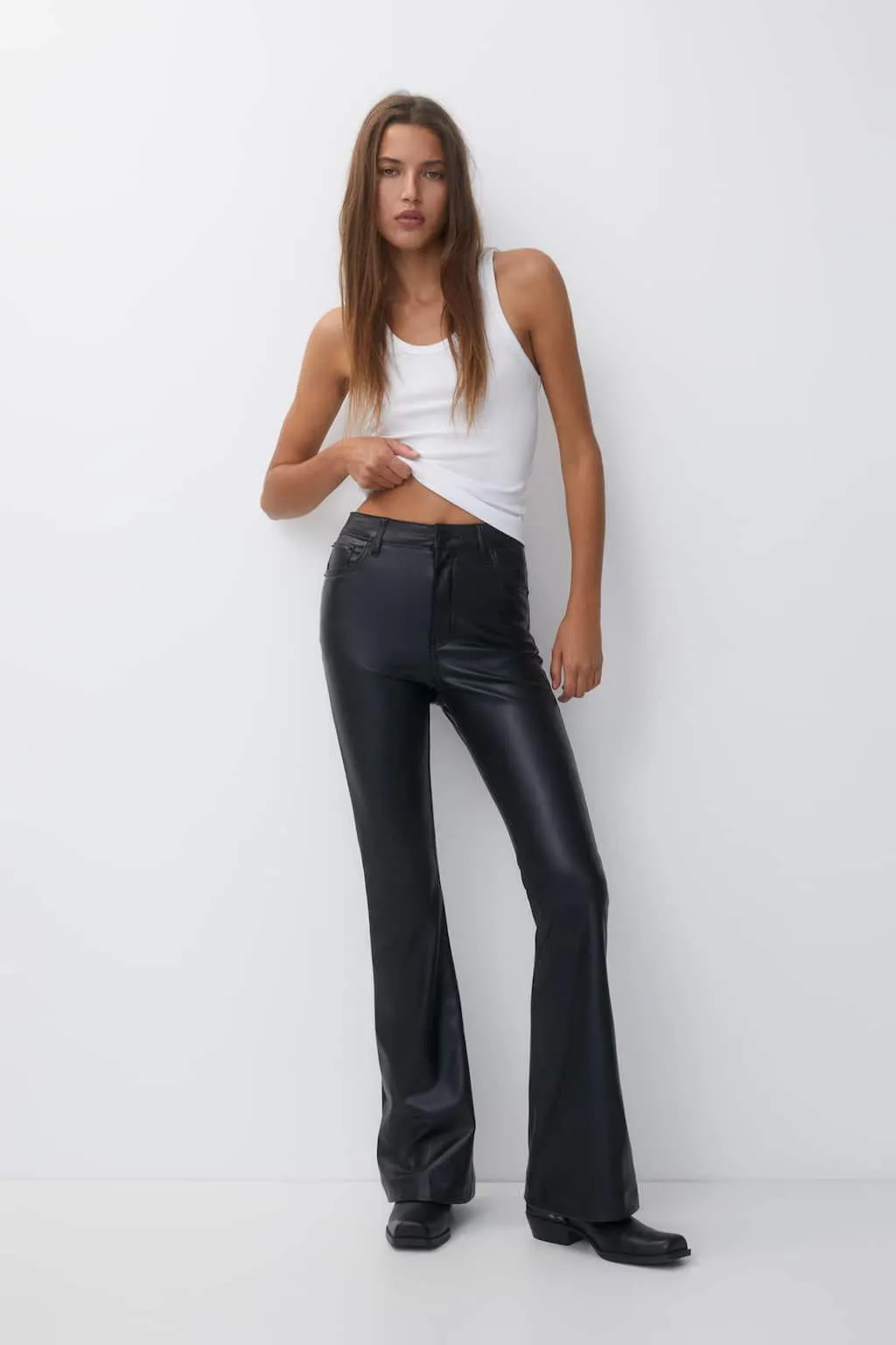 FAUX LEATHER FLARED TROUSERS