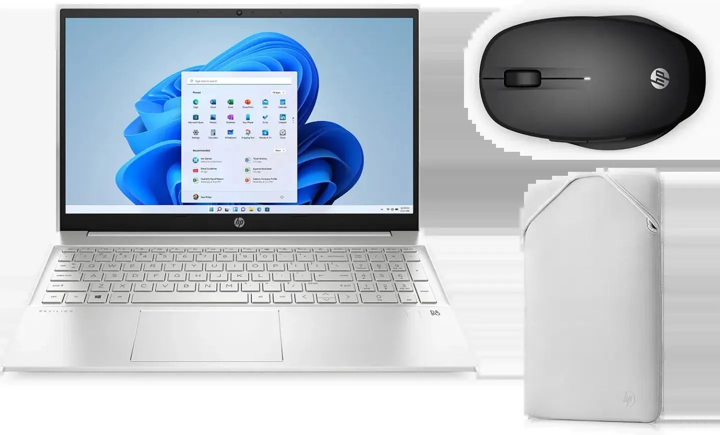 HP | Bundel Pavilion Laptop 15-eh2014nb Natural Silver + Dual Mode muis 300 + zwart/grijze sleeve