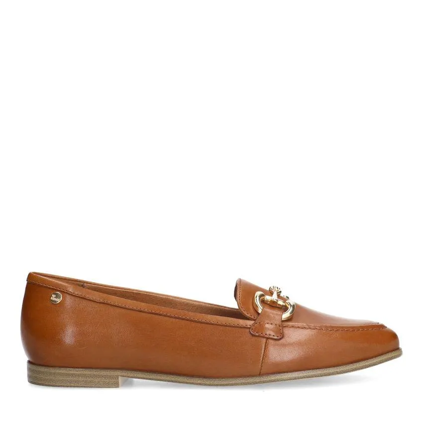 Cognac leren loafers met gouden chain