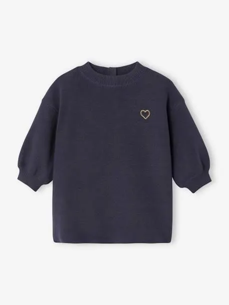 Robe en tricot bébé brodée - bleu ardoise