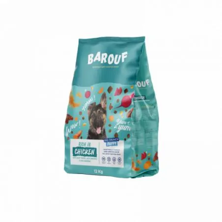 BAROUF BIG CRUNCH RICHE EN POULET, À LA PATATE DOUCE, AUX TOMATES ET AVEC DU CURCUMA POUR CHIOT 12KG