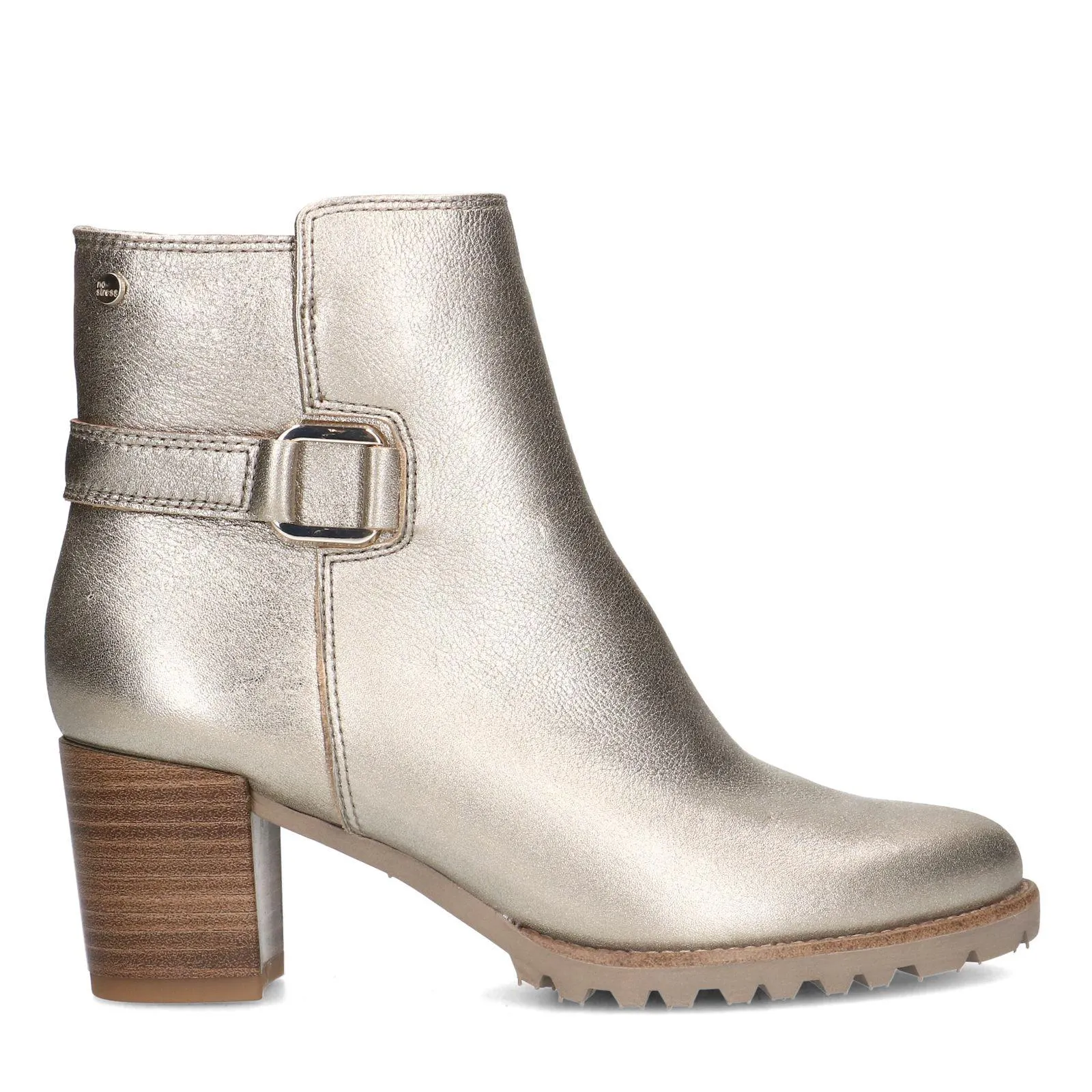 No Stress Goudkleurige leren enkellaarsjes met hak