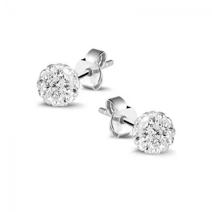 Oorbellen in zilver, bol met witte kristallen