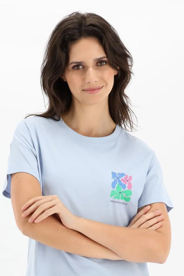 Lichtblauw T-shirt met bloemenprint