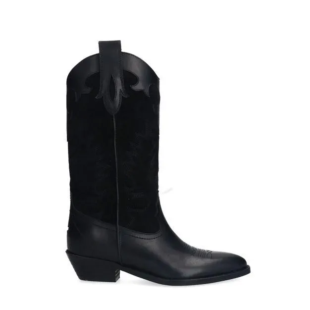 Zwarte leren cowboylaarzen met sierstiksels