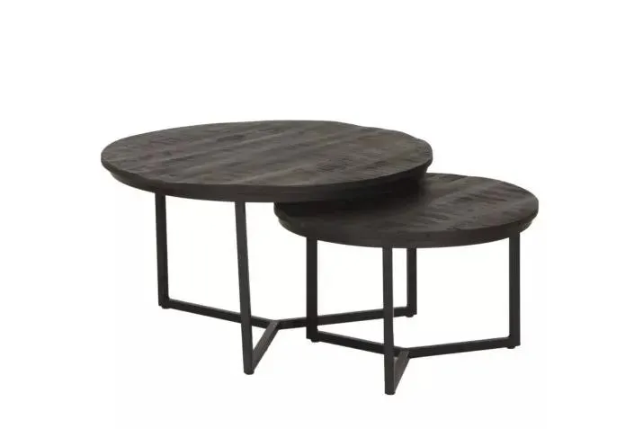 Salontafel Sniper hout massief rond set van 2