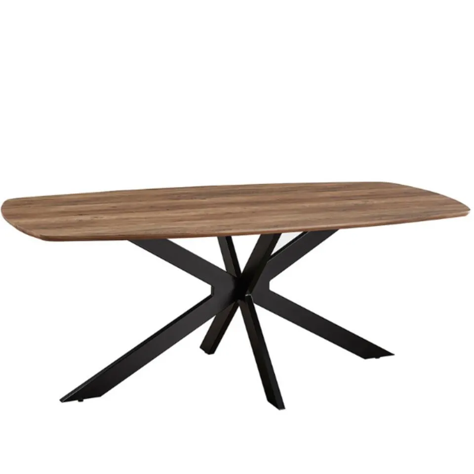 Rousseau Aziz 200 cm Deense Ovaal Tafel met mangodecor - Metalen poten, MDF