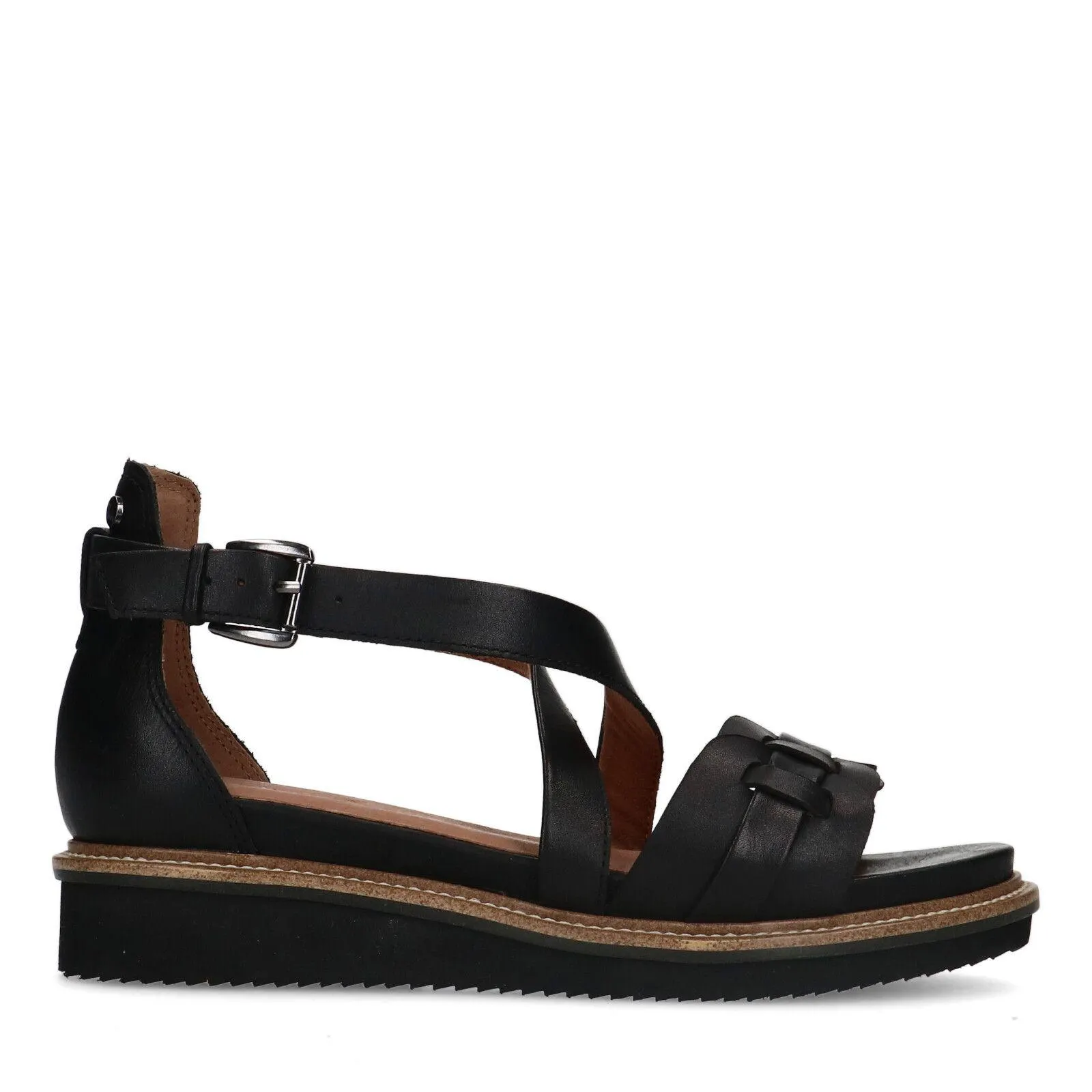 No Stress Zwarte leren sandalen met gevlochten band