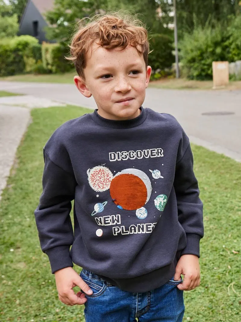 Sweat Planètes Sequins Garçon - anthracite