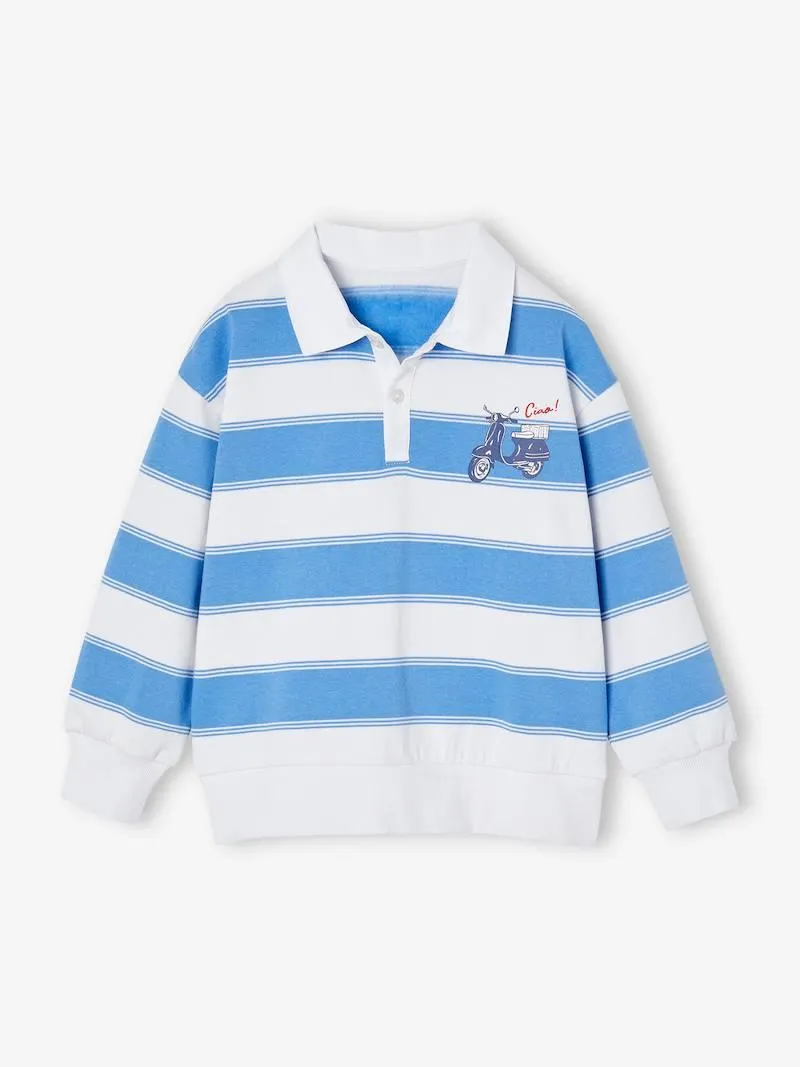 Sweat rayé col polo garçon - rayé bleu