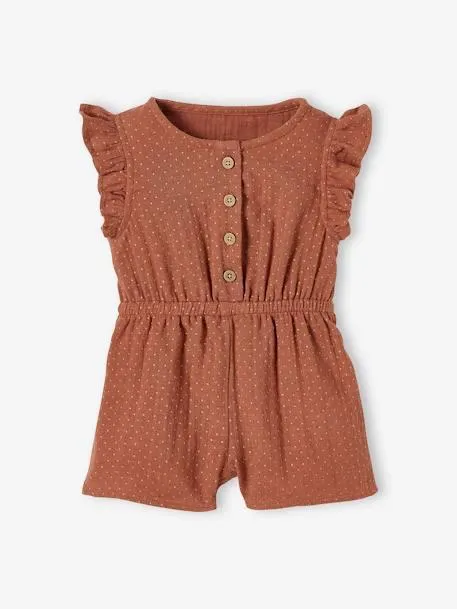Combi-short en gaze de coton bébé - terracotta imprimé
